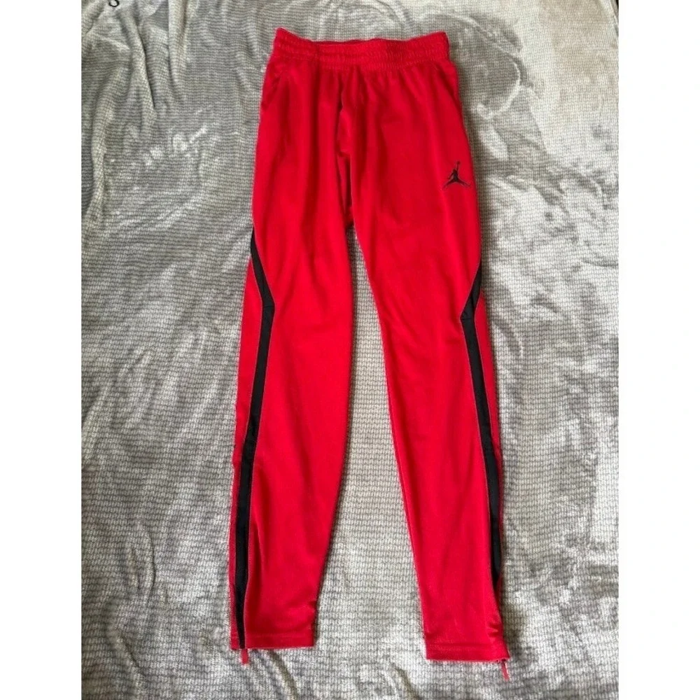 Jordan Mens S Red Black Stripe Jumpman Track Pants Zipper Ankle Joggers 26x29